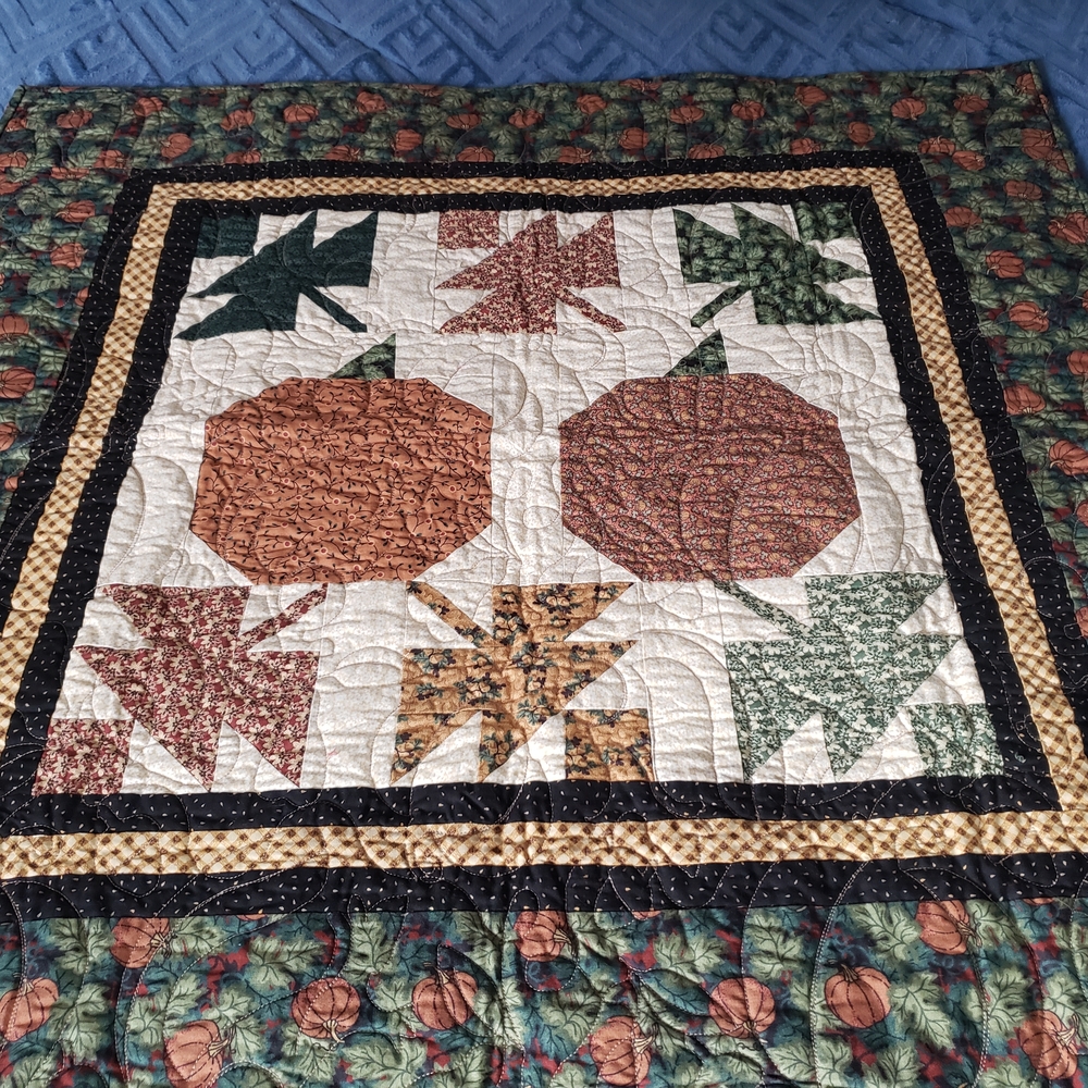 Autumn Patchwork Quilt with Leaf Design